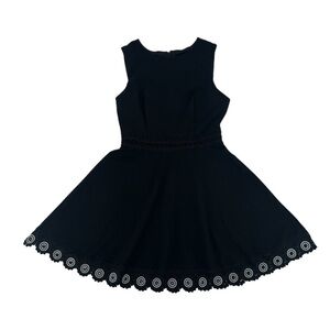 B Darlin Black White Sleeveless Pleated Mini Lined Skater Dress Size 7/8 Womens